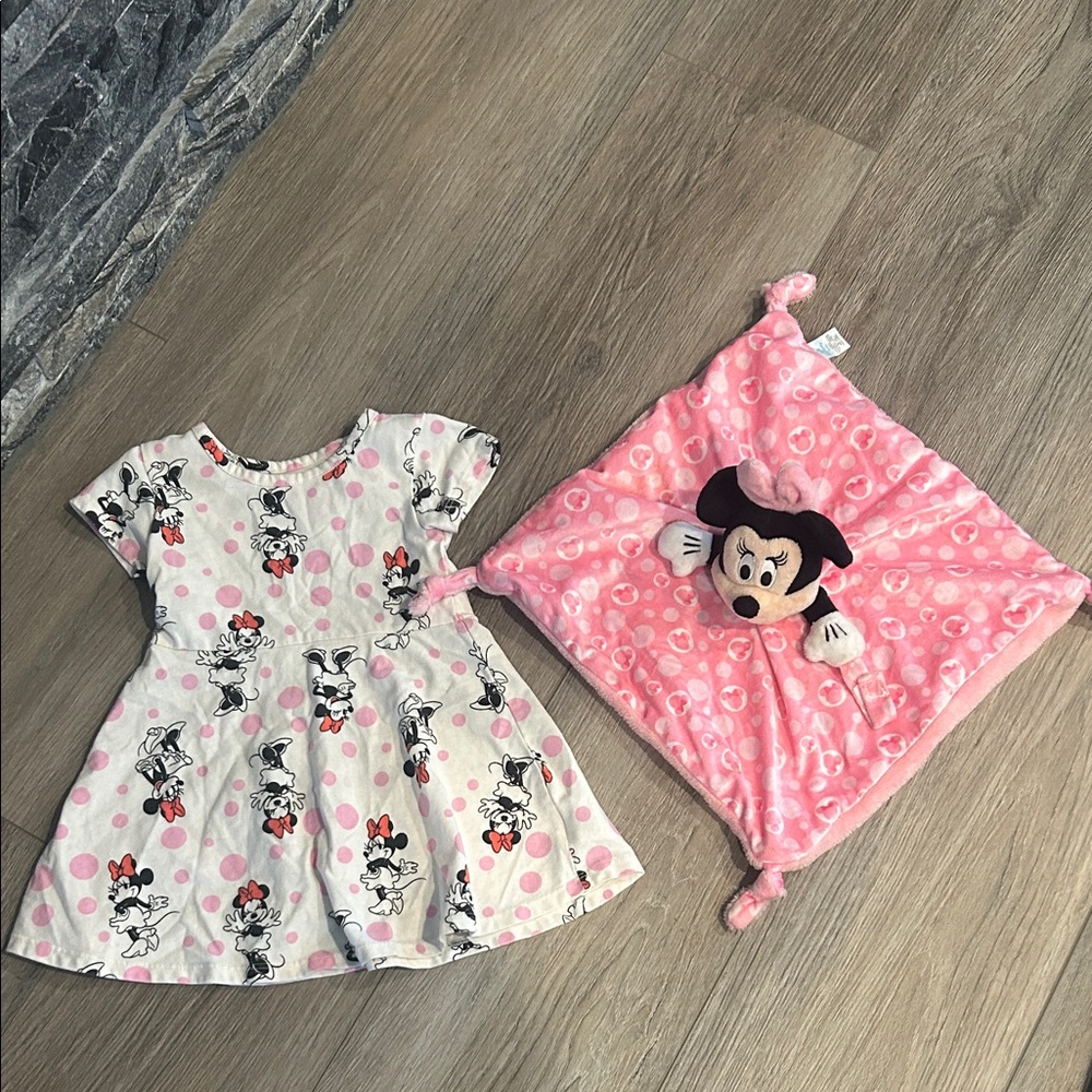 Disney Minnie Mouse Pink and White Dress with Blanket